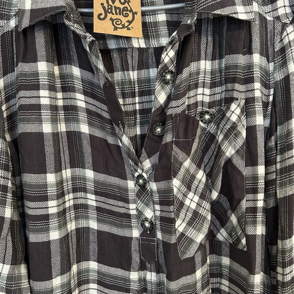 Ivy Jane Women's Plaid Popover Blouse Partial Button Boho Flannel Shirt Size M/L - Picture 6 of 8